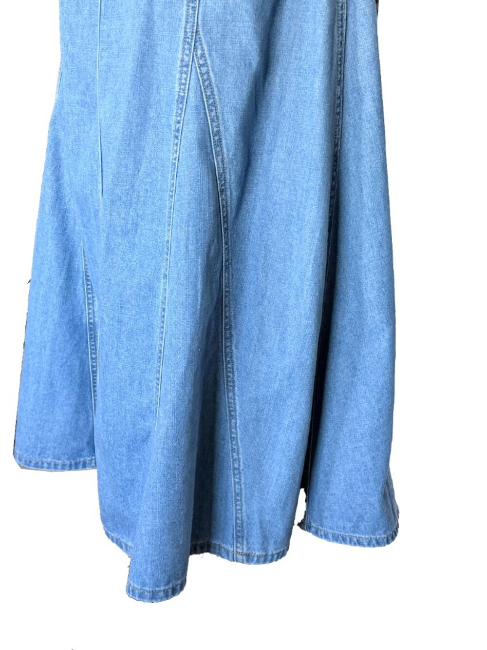 Ghanda Vintage Utility Denim Maxi Skirt - Paneled Boho A-Line Light Wash - Picture 9 of 13